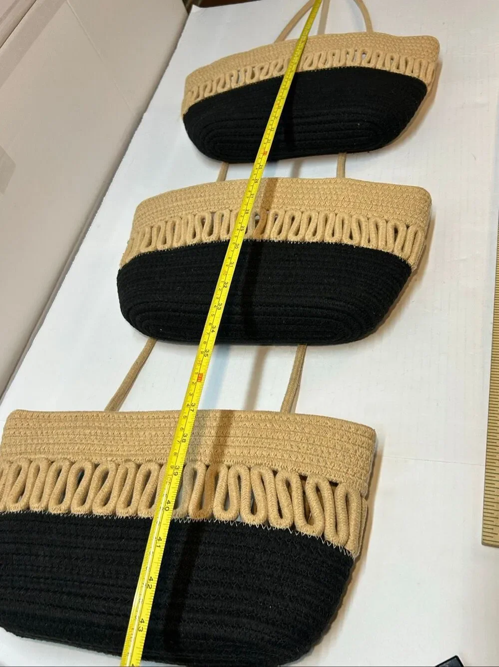 Boho Style 3 Tier Over The Door Hanging Basket Cotton Rope Organizer Jute Black
